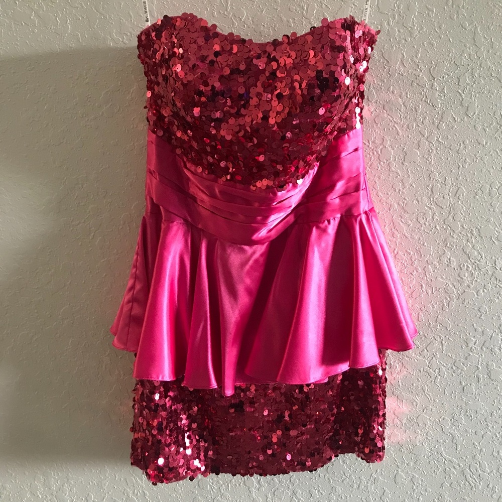 Short Hot Pink Sequin Dress - Corset Back